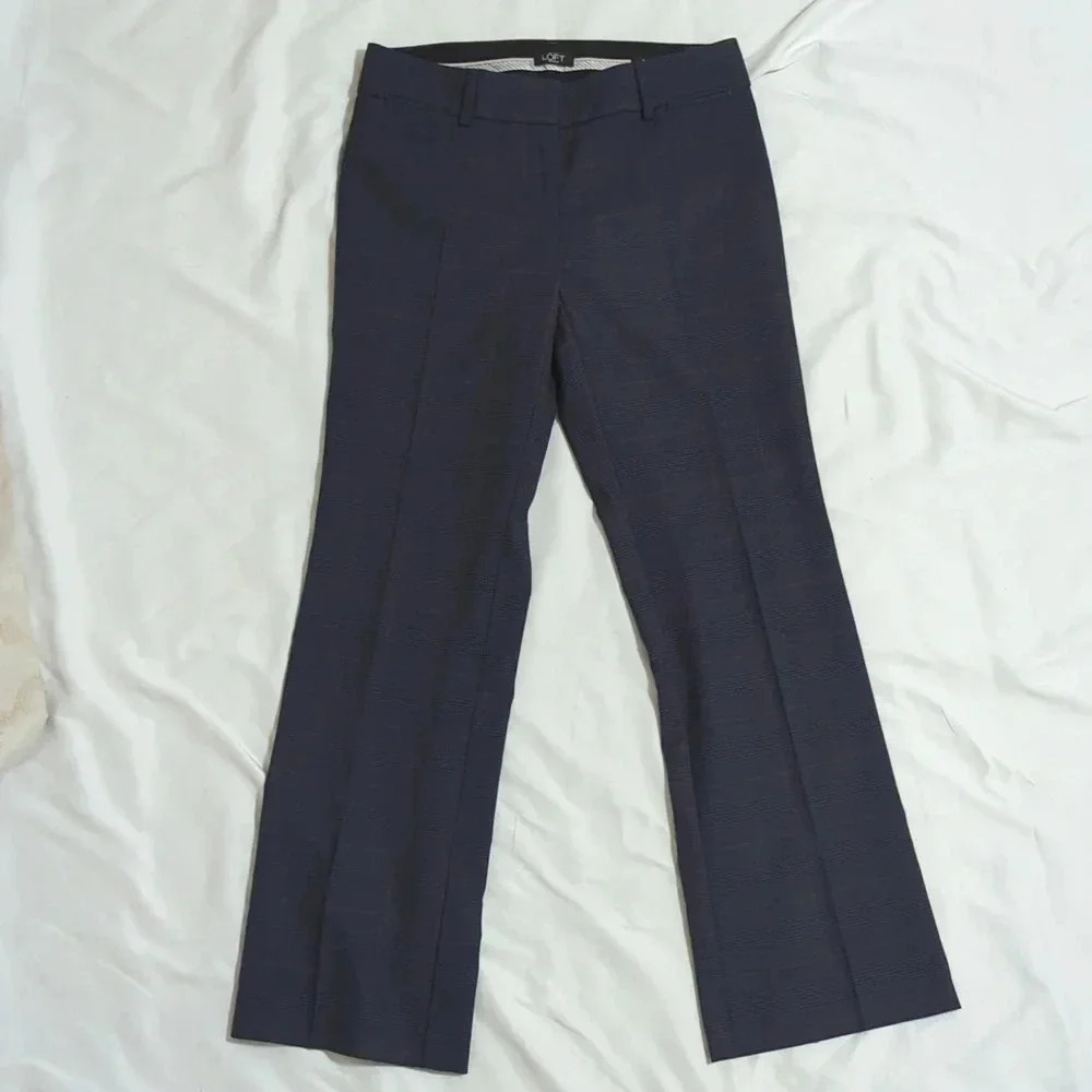 LOFT Petites Julie Trouser, Color Plaid Gray, Size 2P